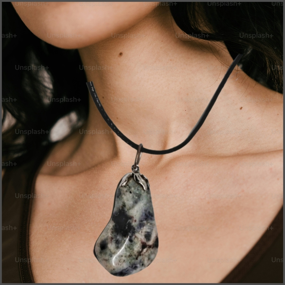 Natural Stone Pendant with Black Cord Necklace. NWOT